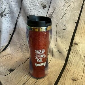 5/$20 Wisconsin Bucky Badger Glitter Red Thermo Hot/Cold Insulated Plastic‎ Mug